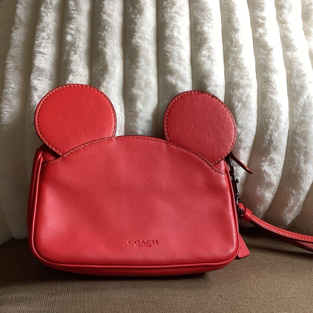 Limited Edition Disney x Coach Mickey Mouse Ears Wristlet Clutch in Red Leather